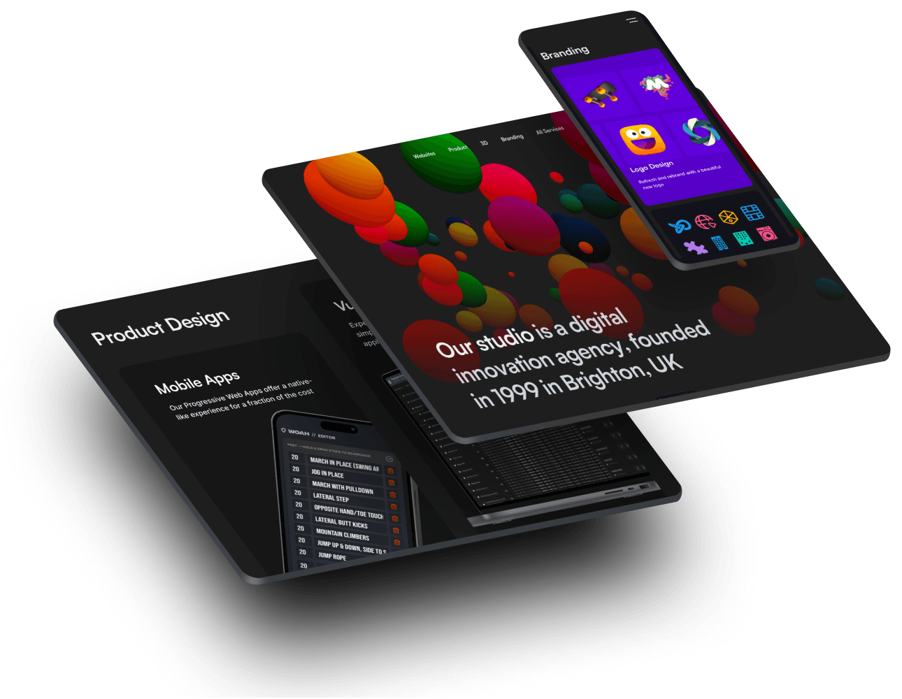 Screens showing phone, tablet and desktop views of software built by Techxtrasol